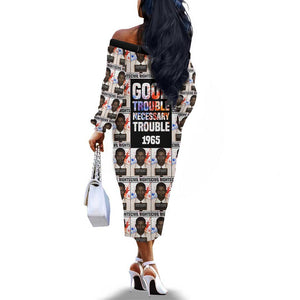 John Lewis Off The Shoulder Long Sleeve Dress with Mugshot Collage Design Civil Rights Portrait Good Trouble Tribute - African Pride