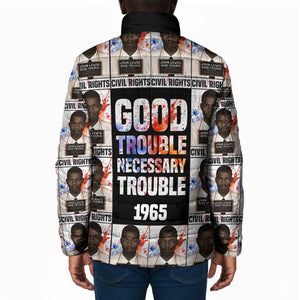 John Lewis Padded Jacket with Mugshot Collage Design Civil Rights Portrait Good Trouble Tribute - African Pride
