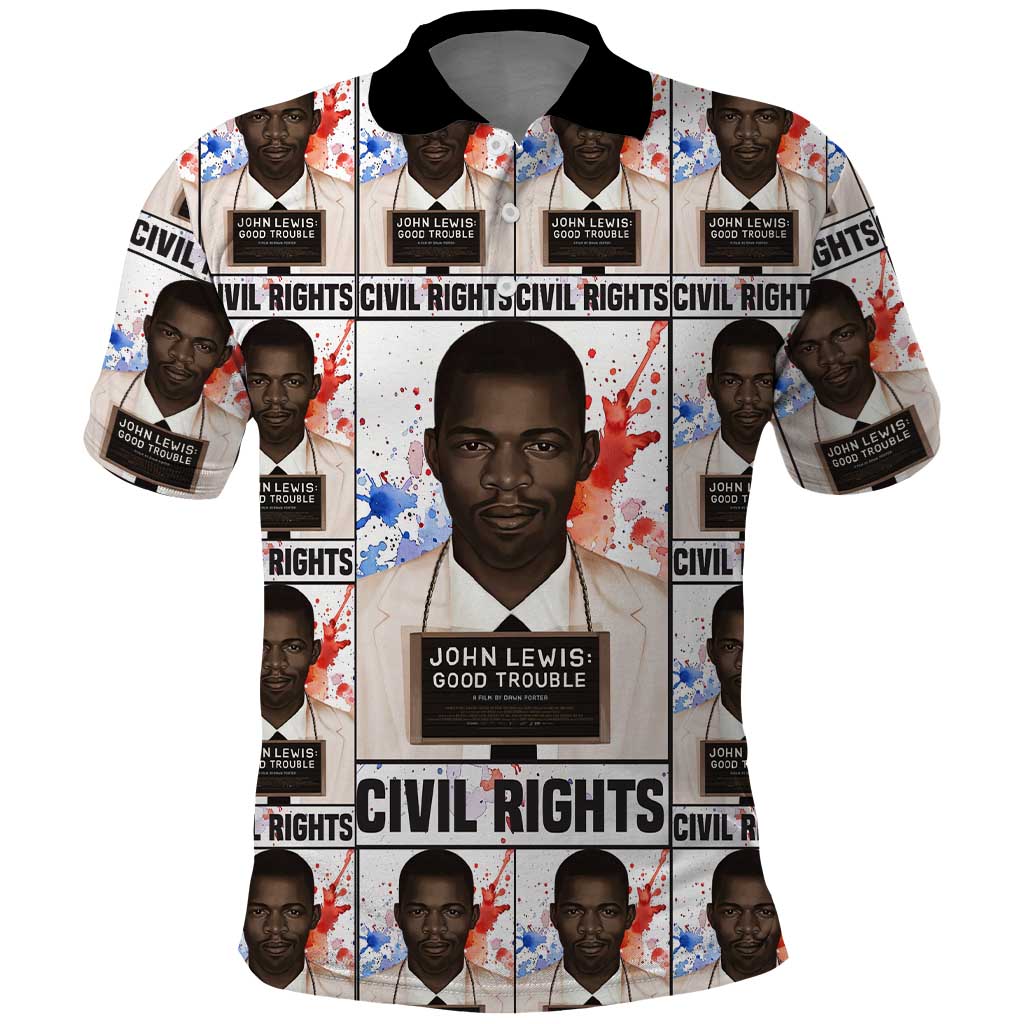 John Lewis Polo Shirt with Mugshot Collage Design Civil Rights Portrait Good Trouble Tribute - African Pride