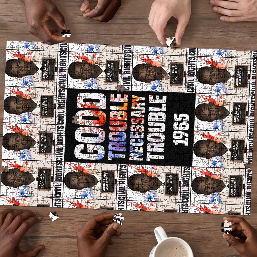 John Lewis Puzzle with Mugshot Collage Design Civil Rights Portrait Good Trouble Tribute - African Pride