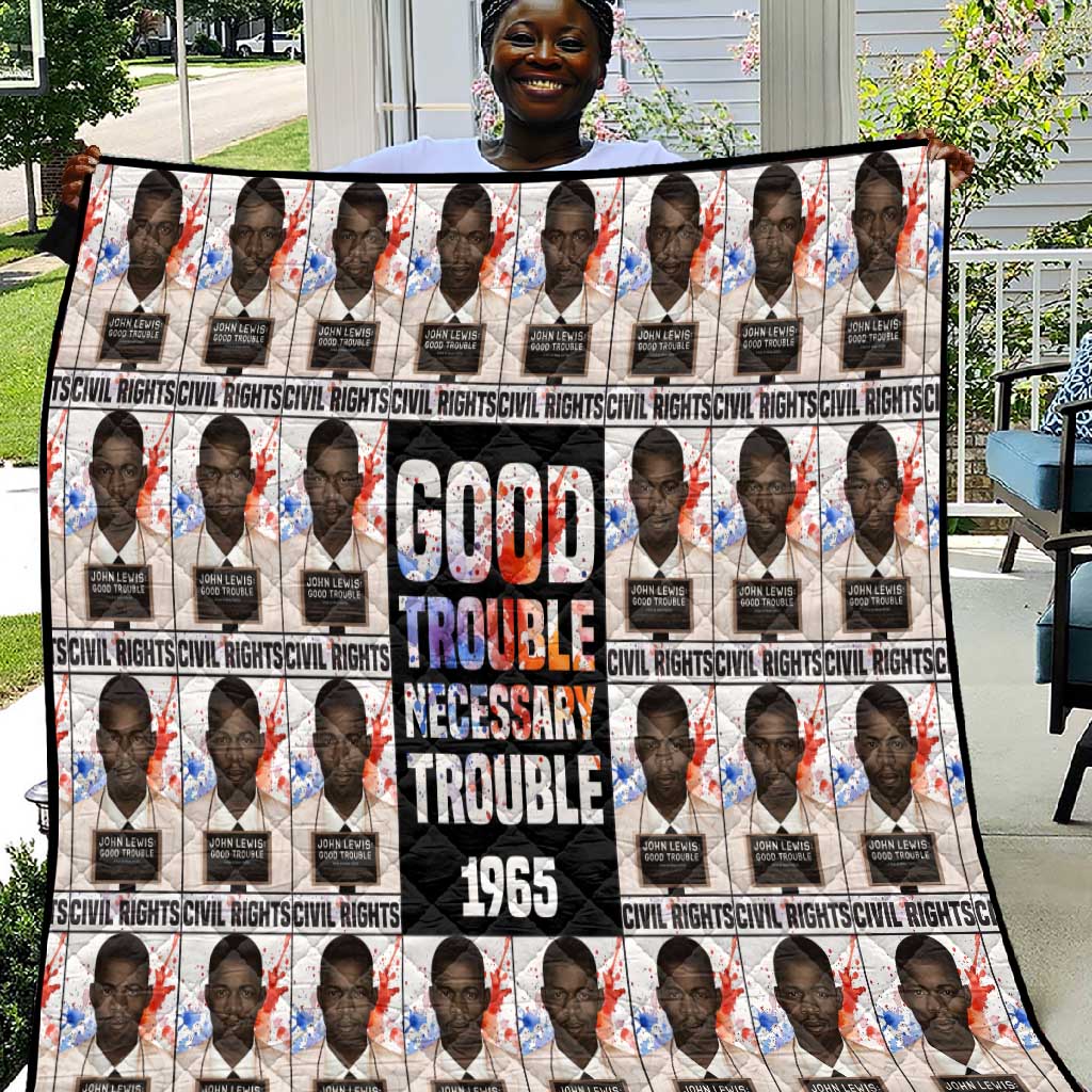 John Lewis Quilt with Mugshot Collage Design Civil Rights Portrait Good Trouble Tribute - African Pride