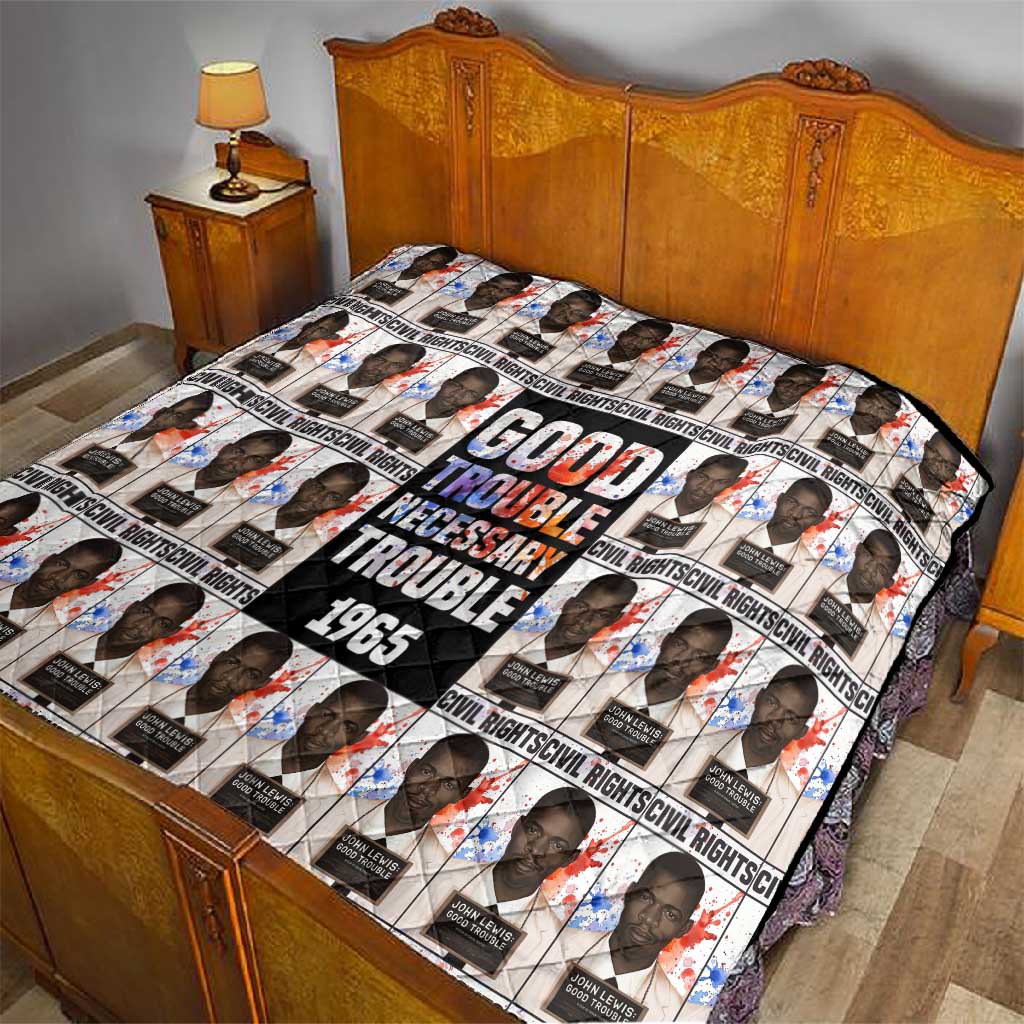John Lewis Quilt with Mugshot Collage Design Civil Rights Portrait Good Trouble Tribute - African Pride