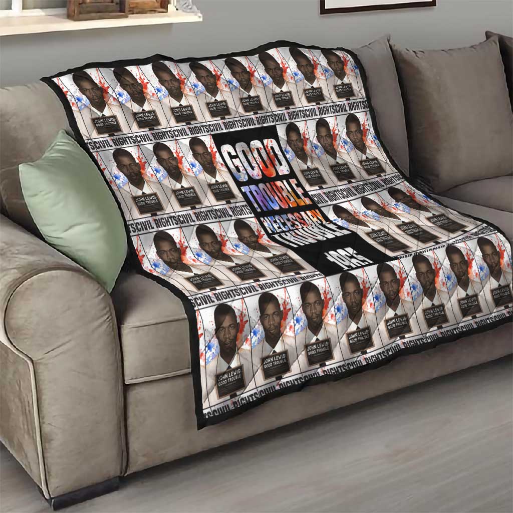 John Lewis Quilt with Mugshot Collage Design Civil Rights Portrait Good Trouble Tribute - African Pride