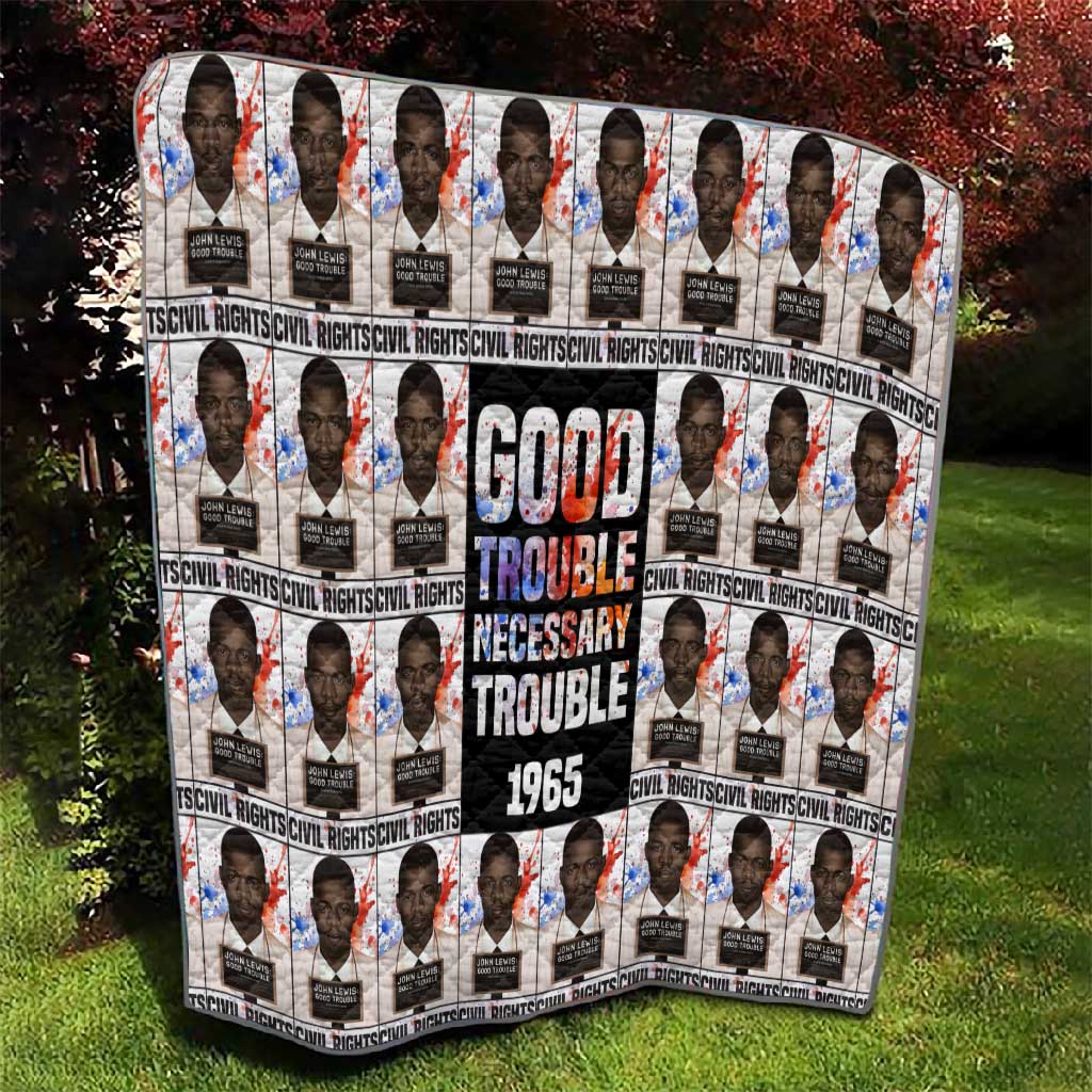 John Lewis Quilt with Mugshot Collage Design Civil Rights Portrait Good Trouble Tribute - African Pride