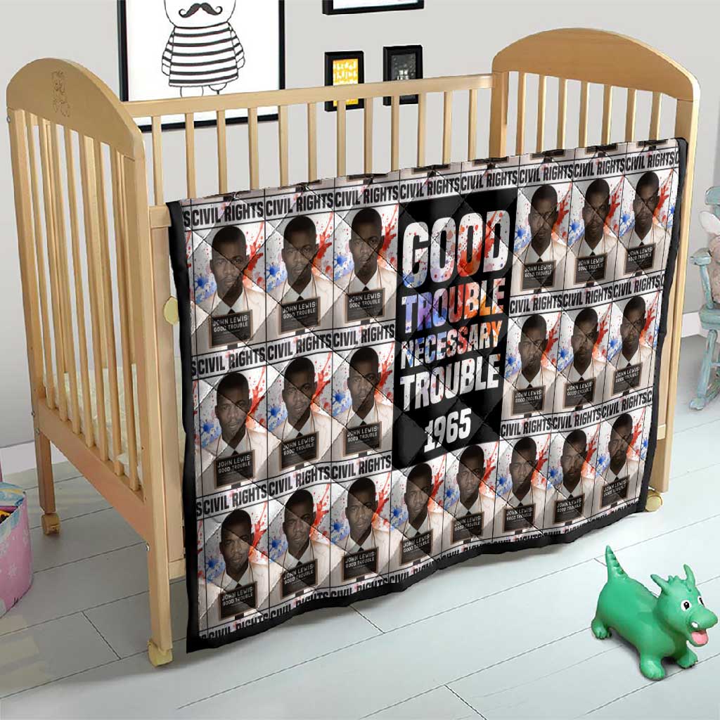 John Lewis Quilt with Mugshot Collage Design Civil Rights Portrait Good Trouble Tribute - African Pride