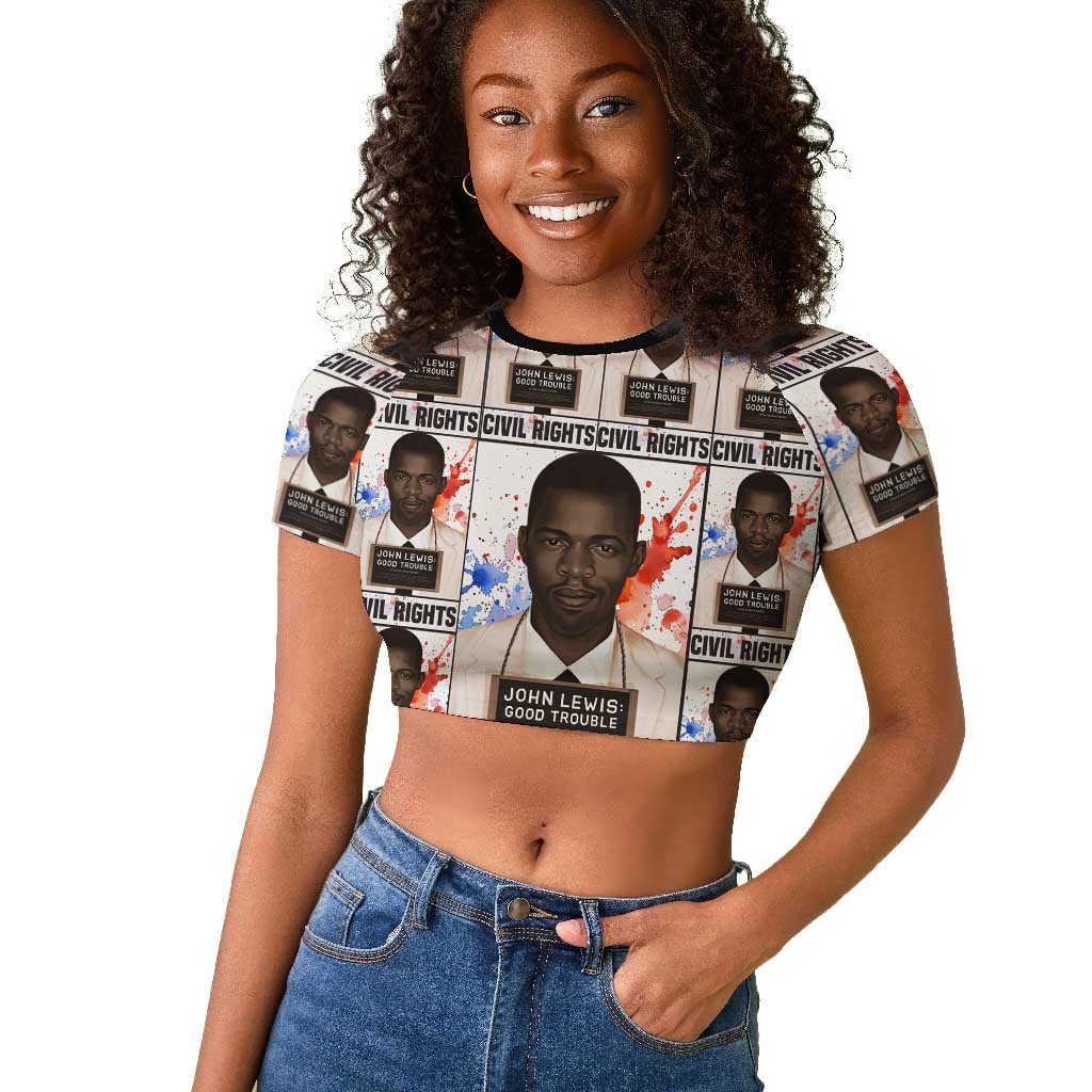 John Lewis Raglan Cropped T shirt with Mugshot Collage Design Civil Rights Portrait Good Trouble Tribute - African Pride