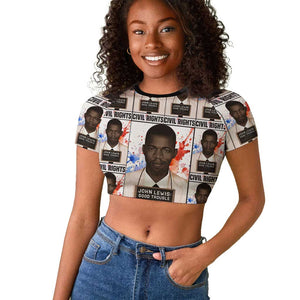 John Lewis Raglan Cropped T shirt with Mugshot Collage Design Civil Rights Portrait Good Trouble Tribute - African Pride