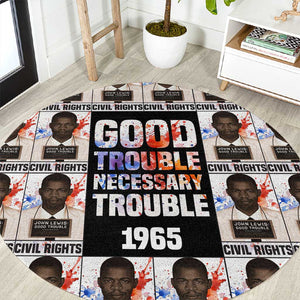 John Lewis Round Carpet with Mugshot Collage Design Civil Rights Portrait Good Trouble Tribute - African Pride