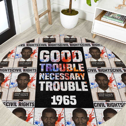 John Lewis Round Carpet with Mugshot Collage Design Civil Rights Portrait Good Trouble Tribute - African Pride