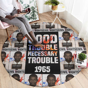 John Lewis Round Carpet with Mugshot Collage Design Civil Rights Portrait Good Trouble Tribute - African Pride