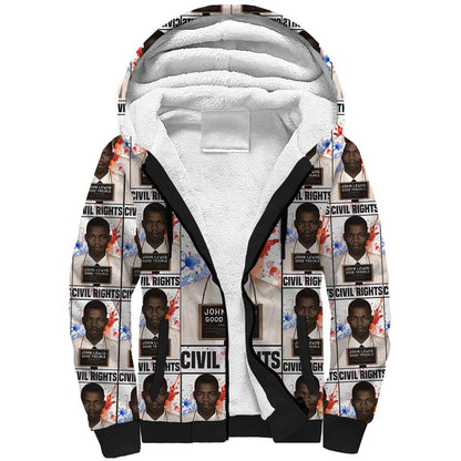 John Lewis Sherpa Hoodie with Mugshot Collage Design Civil Rights Portrait Good Trouble Tribute - African Pride