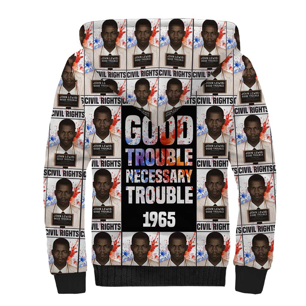 John Lewis Sherpa Hoodie with Mugshot Collage Design Civil Rights Portrait Good Trouble Tribute - African Pride