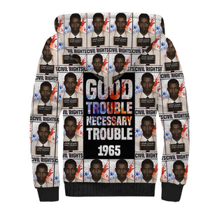 John Lewis Sherpa Hoodie with Mugshot Collage Design Civil Rights Portrait Good Trouble Tribute - African Pride