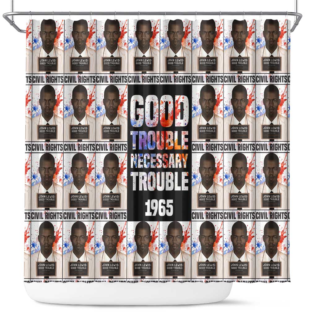 John Lewis Shower Curtain with Mugshot Collage Design Civil Rights Portrait Good Trouble Tribute - African Pride