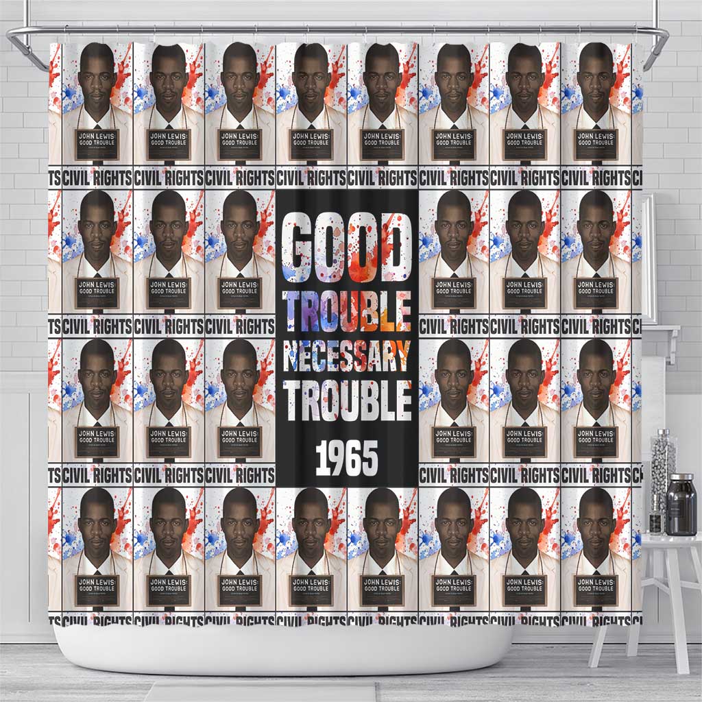 John Lewis Shower Curtain with Mugshot Collage Design Civil Rights Portrait Good Trouble Tribute - African Pride