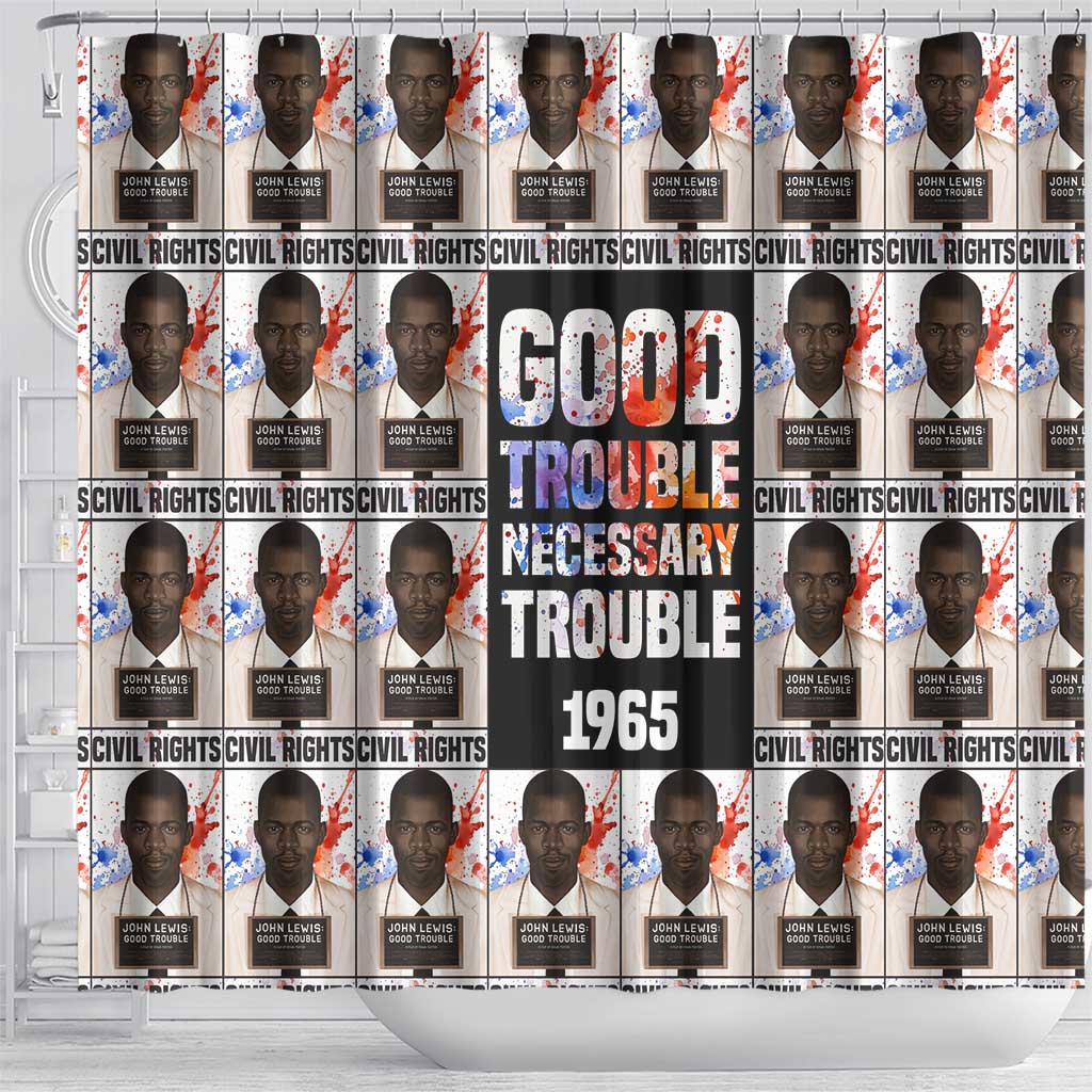 John Lewis Shower Curtain with Mugshot Collage Design Civil Rights Portrait Good Trouble Tribute - African Pride