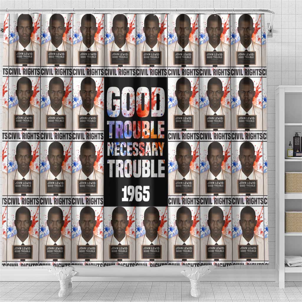 John Lewis Shower Curtain with Mugshot Collage Design Civil Rights Portrait Good Trouble Tribute - African Pride