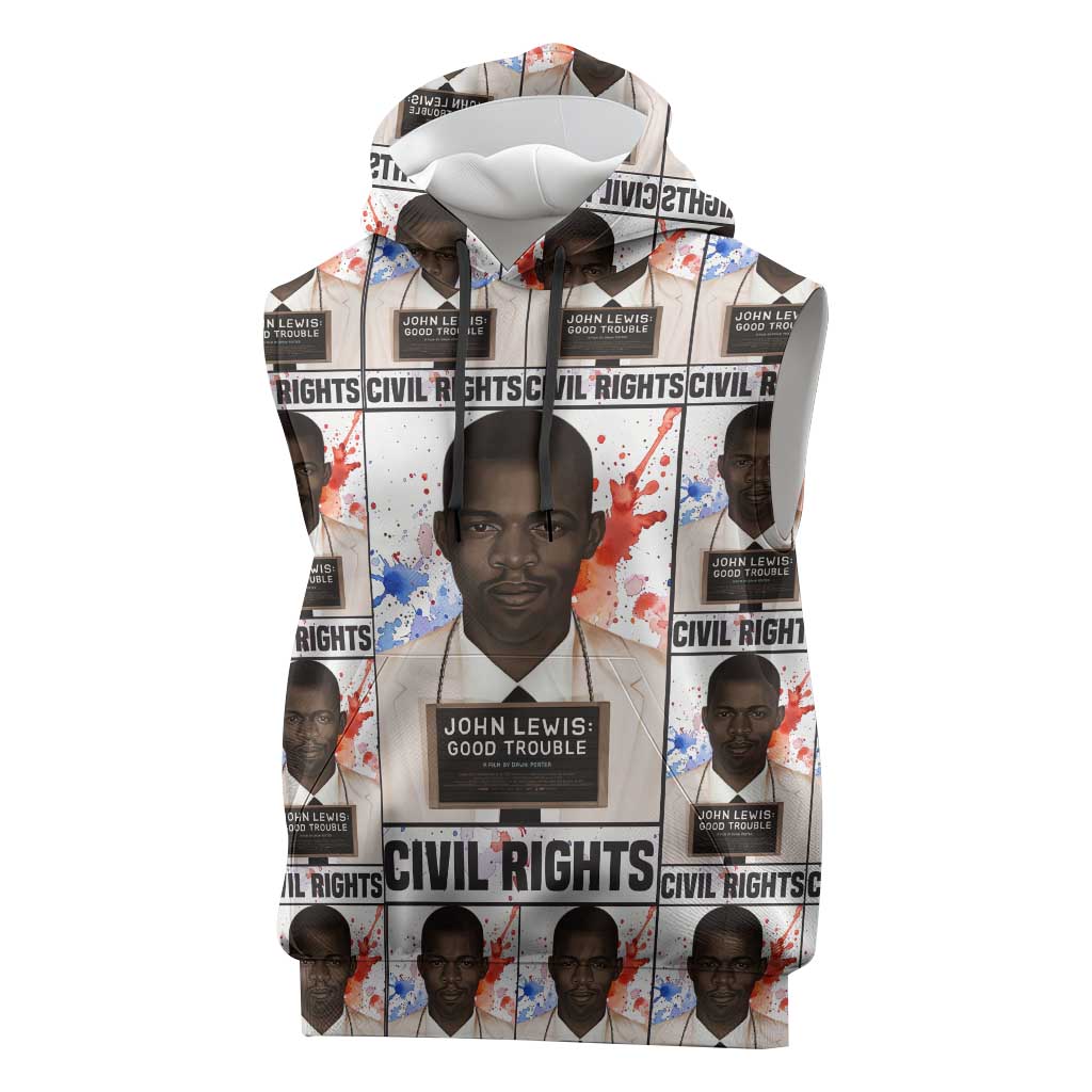 John Lewis Sleeveless Hoodie with Mugshot Collage Design Civil Rights Portrait Good Trouble Tribute - African Pride