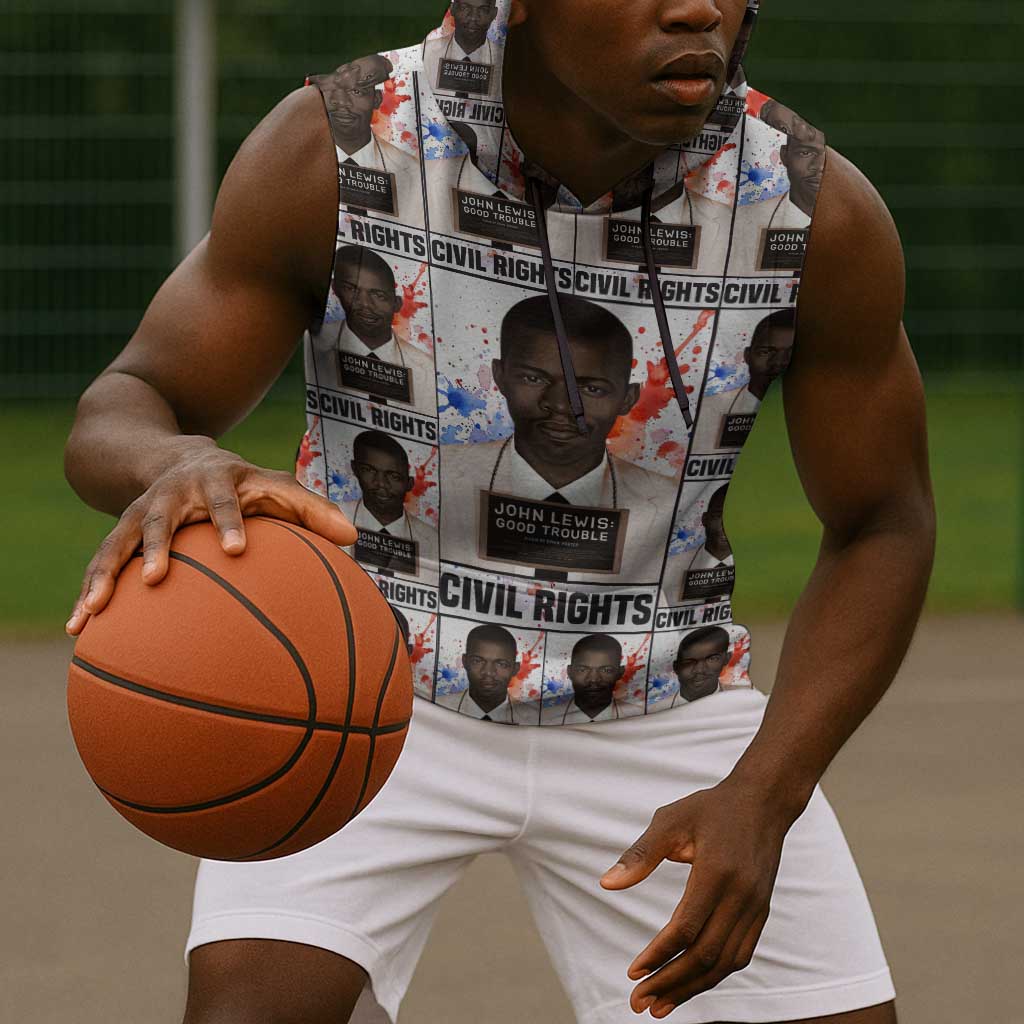 John Lewis Sleeveless Hoodie with Mugshot Collage Design Civil Rights Portrait Good Trouble Tribute - African Pride