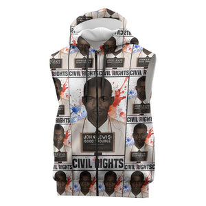 John Lewis Sleeveless Zip Hoodie with Mugshot Collage Design Civil Rights Portrait Good Trouble Tribute - African Pride