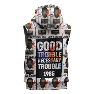 John Lewis Sleeveless Zip Hoodie with Mugshot Collage Design Civil Rights Portrait Good Trouble Tribute - African Pride