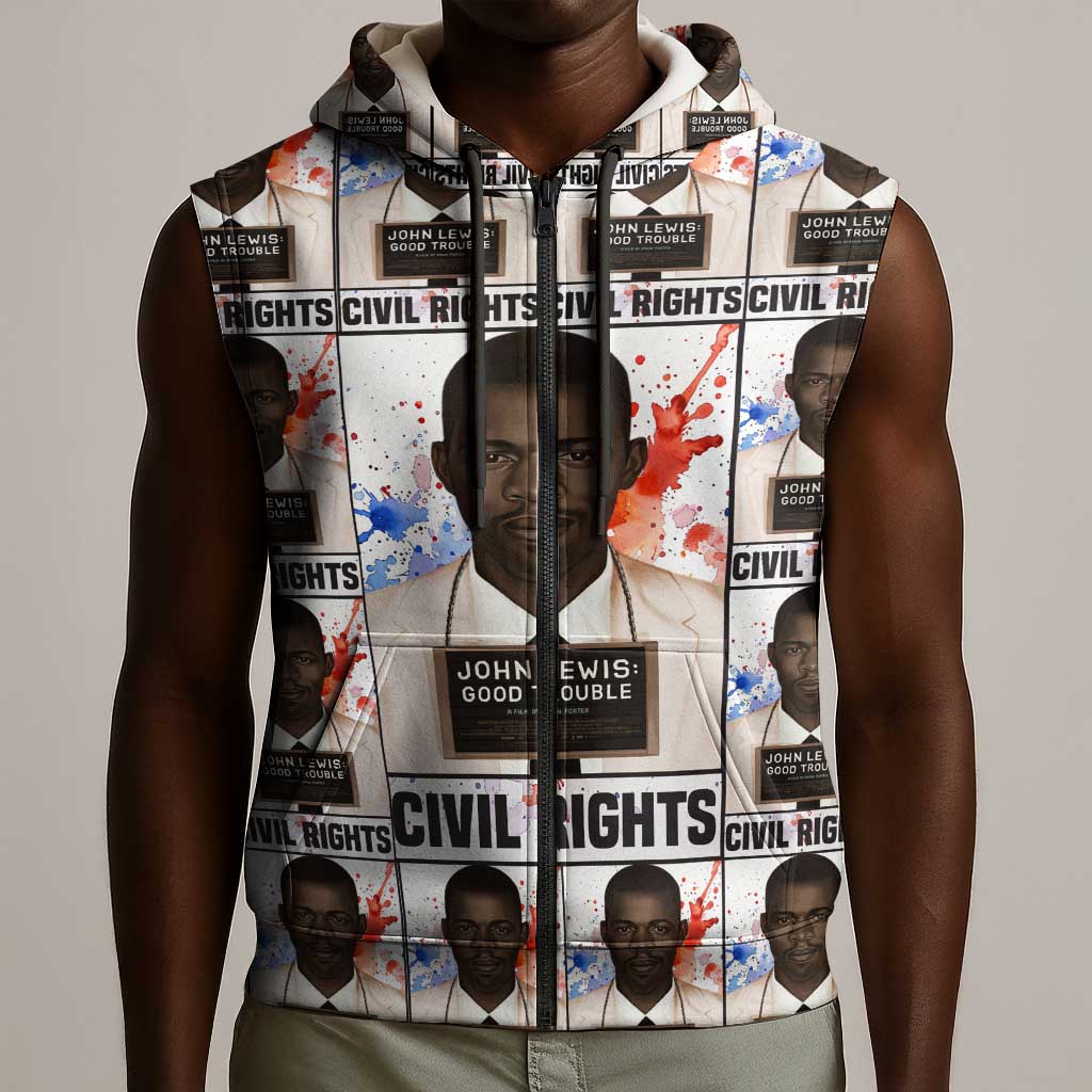 John Lewis Sleeveless Zip Hoodie with Mugshot Collage Design Civil Rights Portrait Good Trouble Tribute - African Pride