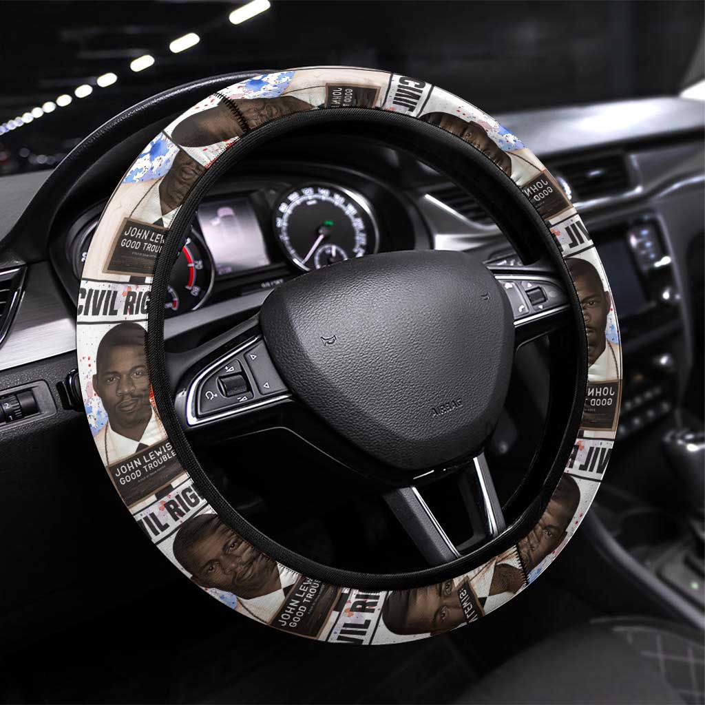 John Lewis Steering Wheel Cover with Mugshot Collage Design Civil Rights Portrait Good Trouble Tribute - African Pride