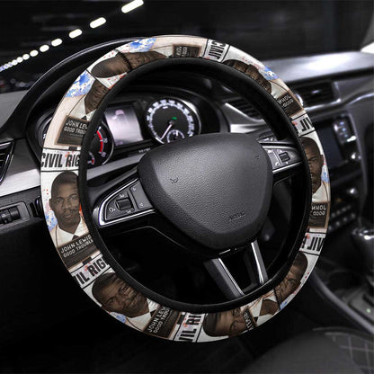 John Lewis Steering Wheel Cover with Mugshot Collage Design Civil Rights Portrait Good Trouble Tribute - African Pride