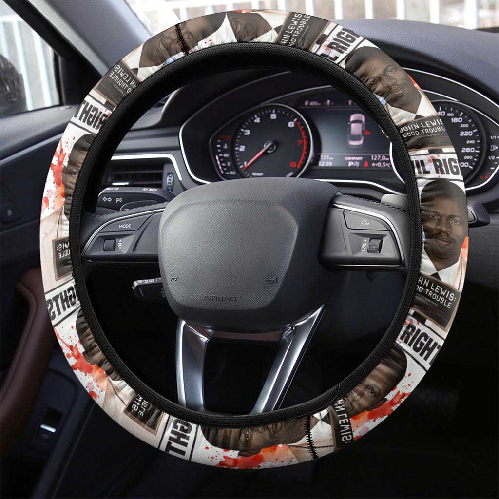 John Lewis Steering Wheel Cover with Mugshot Collage Design Civil Rights Portrait Good Trouble Tribute - African Pride