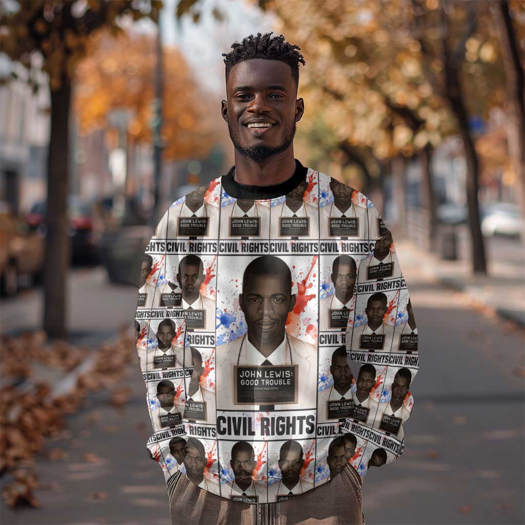 John Lewis Sweatshirt with Mugshot Collage Design Civil Rights Portrait Good Trouble Tribute - African Pride