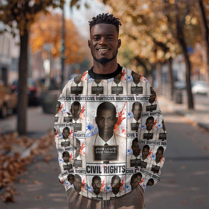 John Lewis Sweatshirt with Mugshot Collage Design Civil Rights Portrait Good Trouble Tribute - African Pride