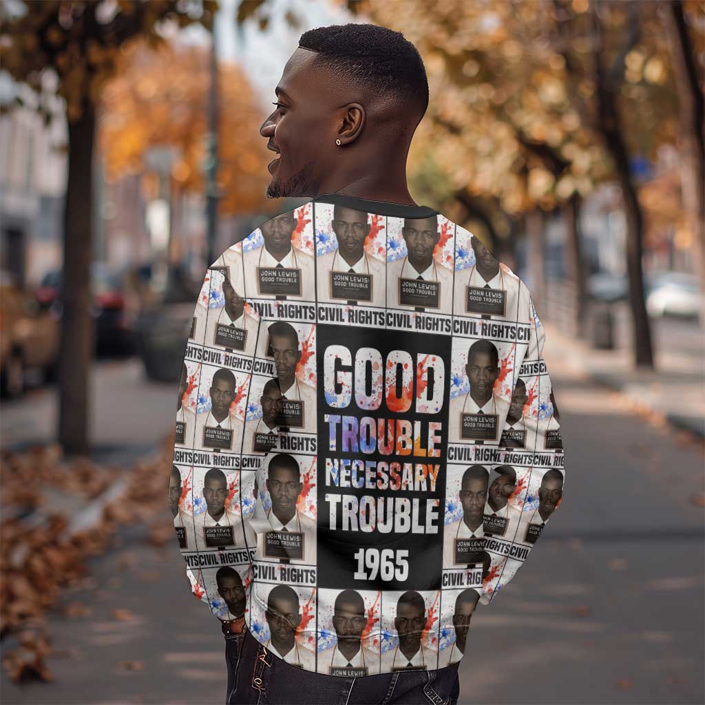 John Lewis Sweatshirt with Mugshot Collage Design Civil Rights Portrait Good Trouble Tribute - African Pride