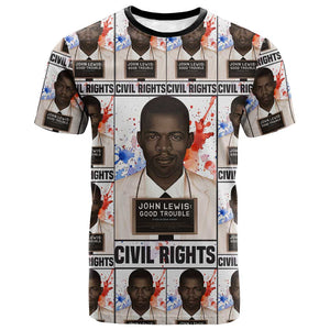 John Lewis T shirt with Mugshot Collage Design Civil Rights Portrait Good Trouble Tribute - African Pride
