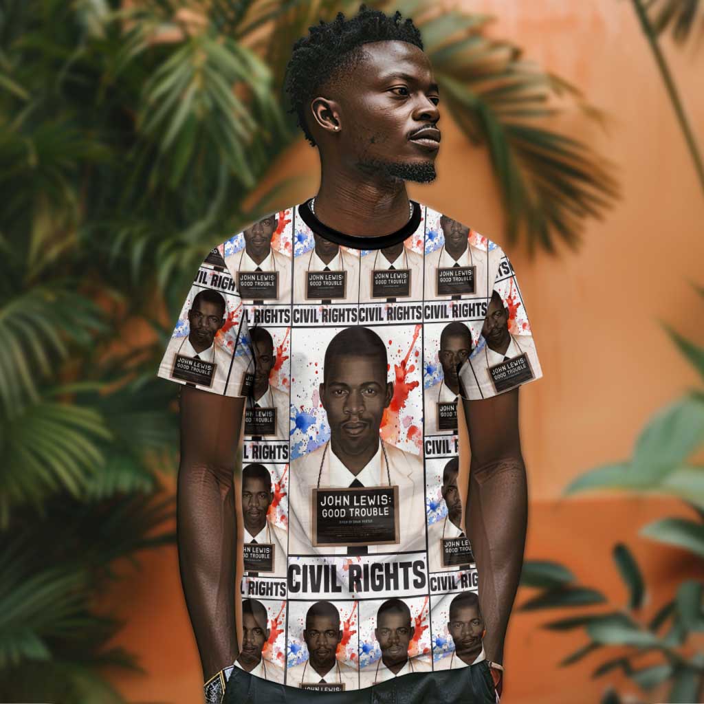 John Lewis T shirt with Mugshot Collage Design Civil Rights Portrait Good Trouble Tribute - African Pride