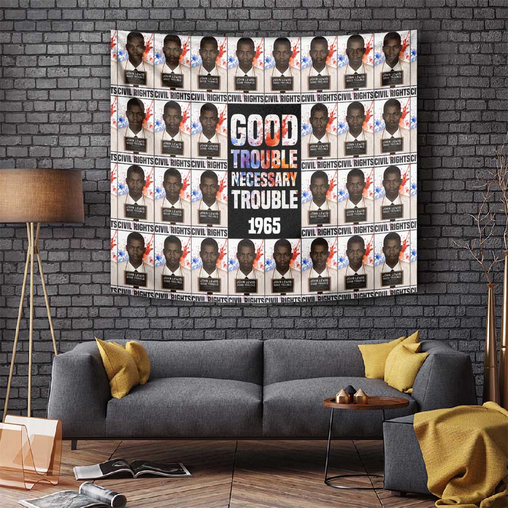 John Lewis Tapestry with Mugshot Collage Design Civil Rights Portrait Good Trouble Tribute - African Pride