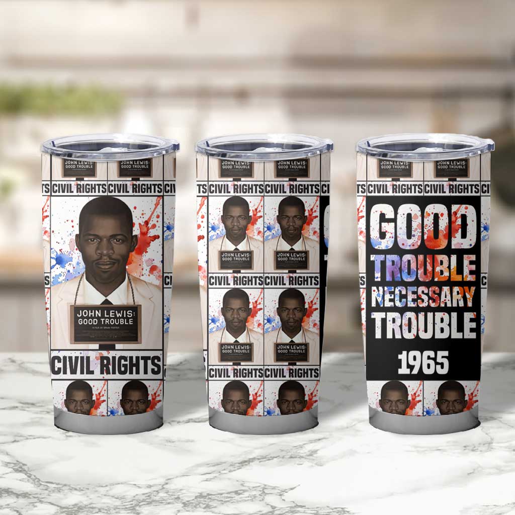 John Lewis Tumbler Cup with Mugshot Collage Design Civil Rights Portrait Good Trouble Tribute - African Pride