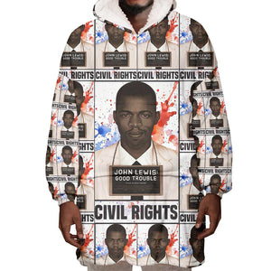 John Lewis Wearable Blanket Hoodie with Mugshot Collage Design Civil Rights Portrait Good Trouble Tribute - African Pride