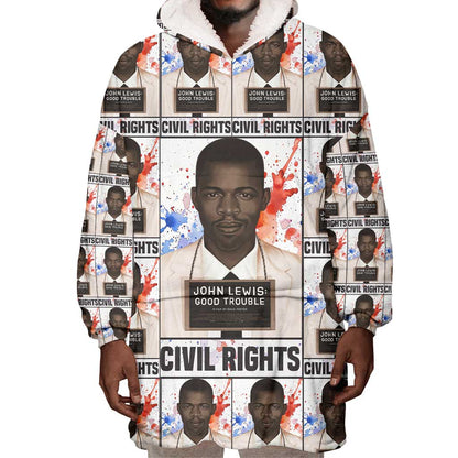 John Lewis Wearable Blanket Hoodie with Mugshot Collage Design Civil Rights Portrait Good Trouble Tribute - African Pride