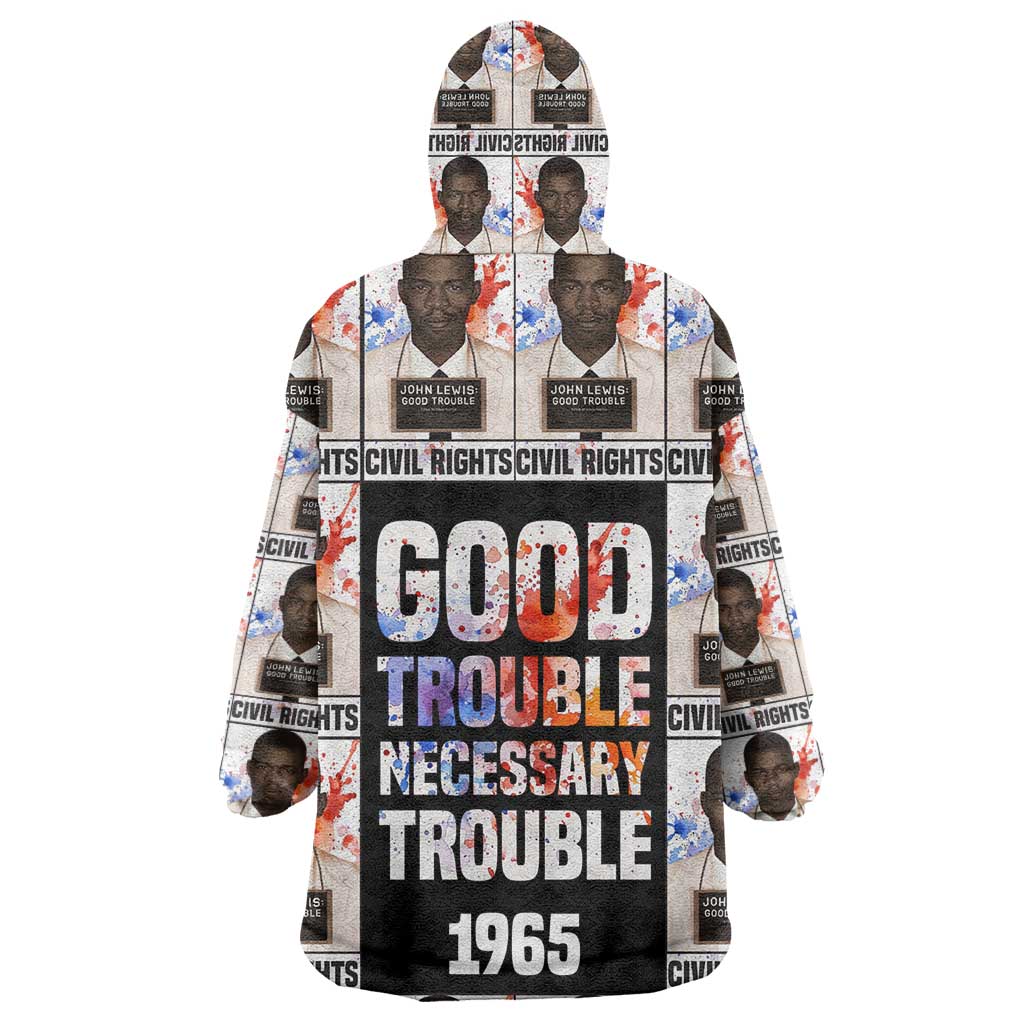 John Lewis Wearable Blanket Hoodie with Mugshot Collage Design Civil Rights Portrait Good Trouble Tribute - African Pride