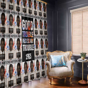John Lewis Window Curtain with Mugshot Collage Design Civil Rights Portrait Good Trouble Tribute - African Pride