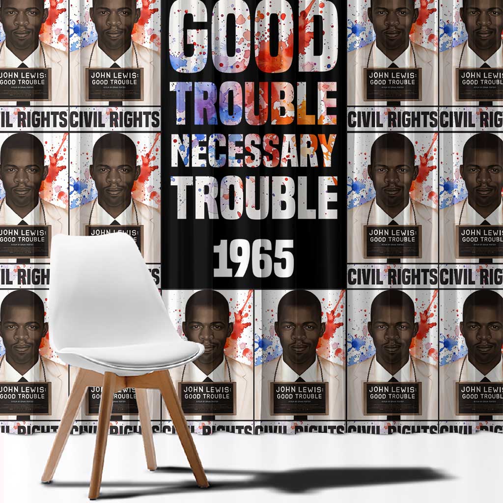 John Lewis Window Curtain with Mugshot Collage Design Civil Rights Portrait Good Trouble Tribute - African Pride