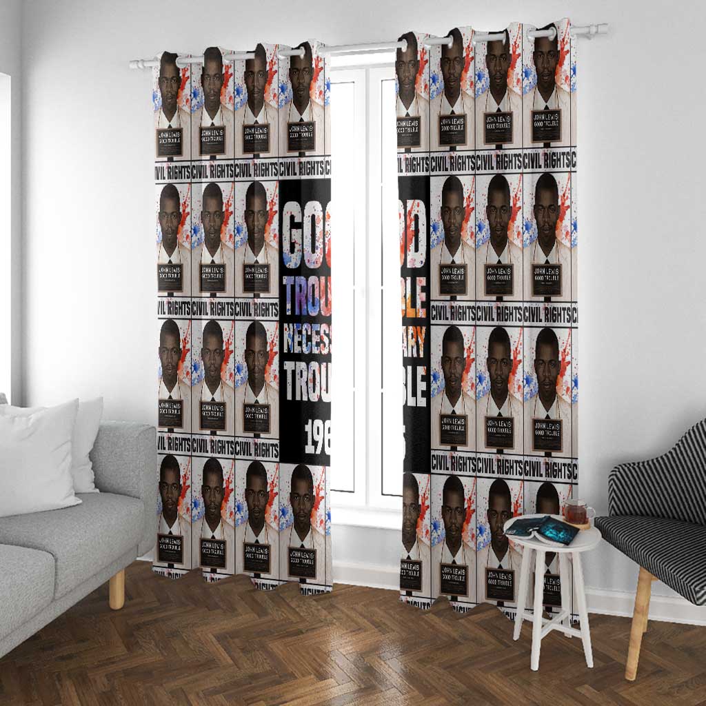 John Lewis Window Curtain with Mugshot Collage Design Civil Rights Portrait Good Trouble Tribute - African Pride