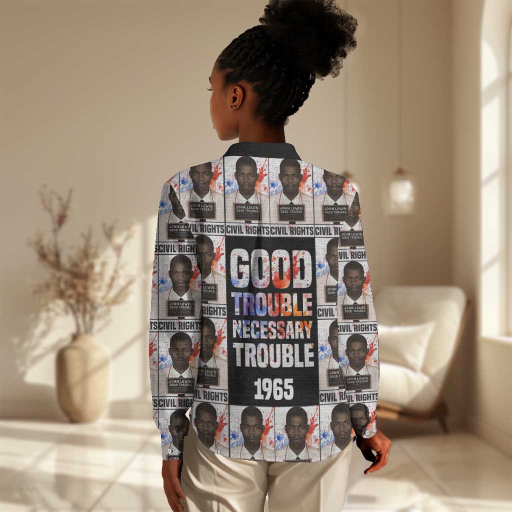 John Lewis Women Casual Shirt with Mugshot Collage Design Civil Rights Portrait Good Trouble Tribute - African Pride
