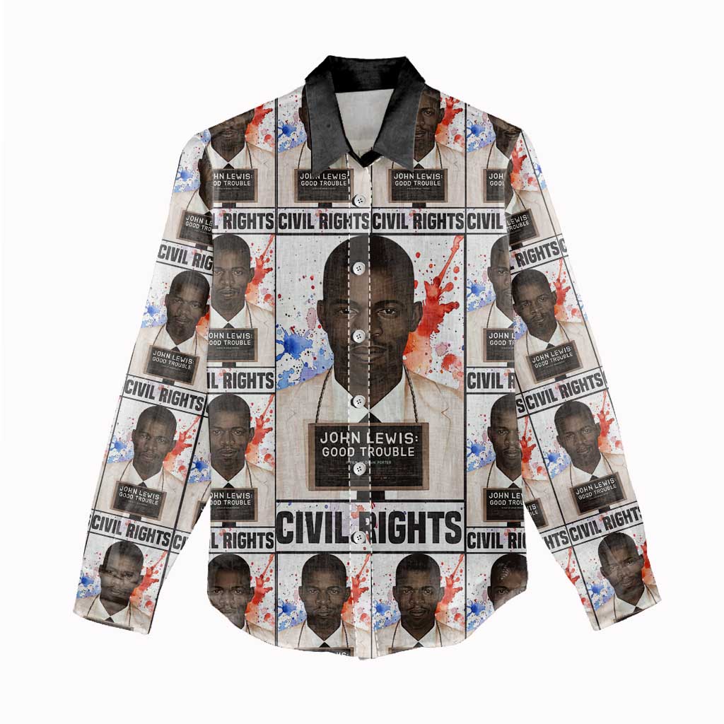 John Lewis Women Casual Shirt with Mugshot Collage Design Civil Rights Portrait Good Trouble Tribute - African Pride