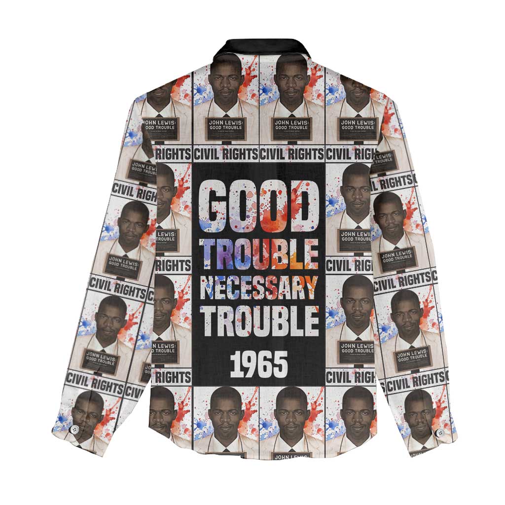 John Lewis Women Casual Shirt with Mugshot Collage Design Civil Rights Portrait Good Trouble Tribute - African Pride