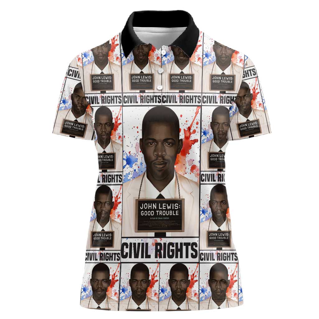 John Lewis Women Polo Shirt with Mugshot Collage Design Civil Rights Portrait Good Trouble Tribute - African Pride