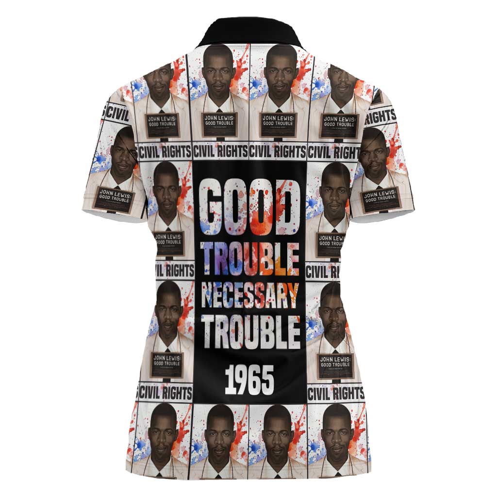 John Lewis Women Polo Shirt with Mugshot Collage Design Civil Rights Portrait Good Trouble Tribute - African Pride