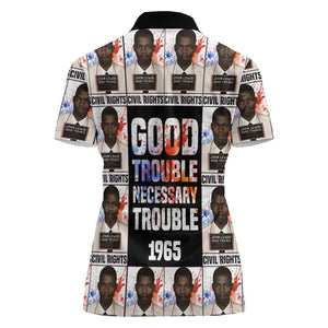 John Lewis Women Polo Shirt with Mugshot Collage Design Civil Rights Portrait Good Trouble Tribute - African Pride