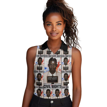 John Lewis Women Sleeveless Polo Shirt with Mugshot Collage Design Civil Rights Portrait Good Trouble Tribute - African Pride