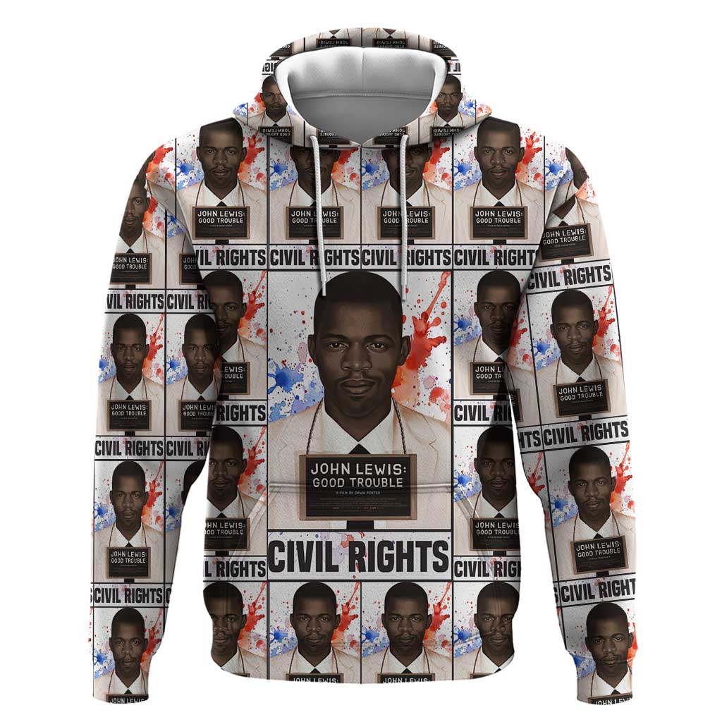 John Lewis Zip Hoodie with Mugshot Collage Design Civil Rights Portrait Good Trouble Tribute - African Pride